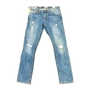 Men’s Jack And Jones Slim Fit Glenn Distressed Jeans Size 33W 32L NWT Blue